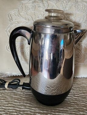 Vtg Farberware Superfast Electric Percolator Stainless Steel Silver Black 8 Cup